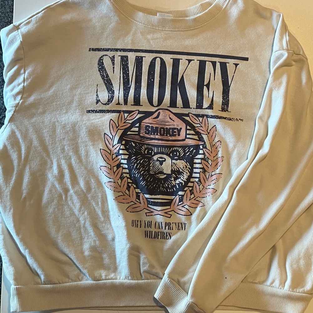 Smokey Bear Graphic Crewneck Sweater - Cream